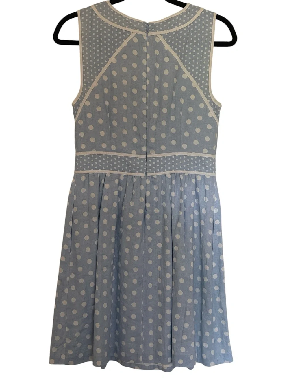 Cynthia Rowley light blue and white polka dot sleeveless A-line dress, size 6